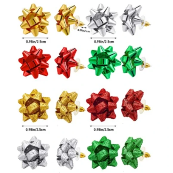 Christmas Bow Earrings Christmas Red Smooth Bow Studs New Shiny Holiday Earrings - Picture 11 of 11